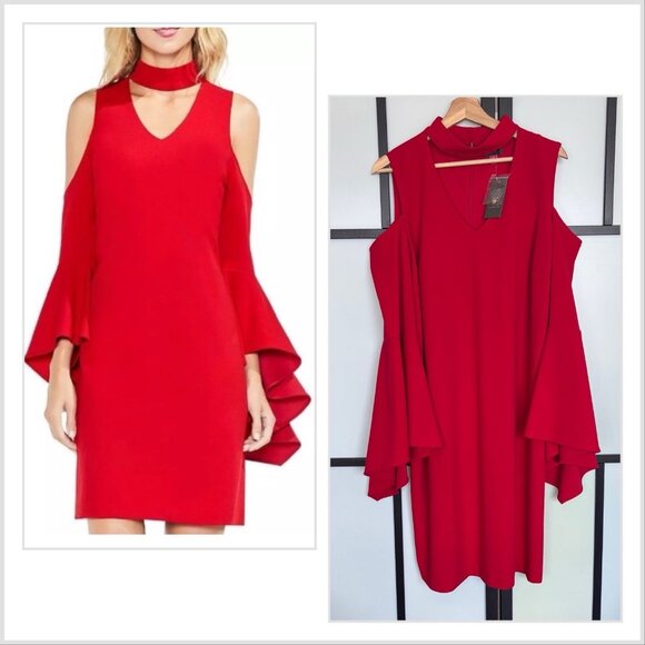 Vince Camuto Red Dress Plus Size 1X Cold Shoulder NWT Vamp Goth Cocktail - Picture 2 of 16